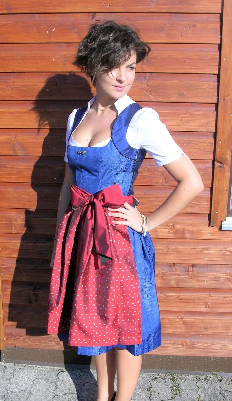 Dirndl 3-Teiler, Coco Vero, rot, blau, Midi 60 cm