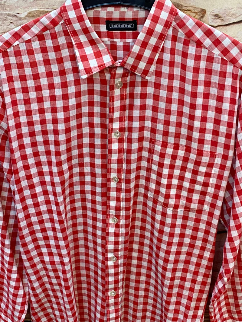 Vintage Trachtenhemd Herren Rot Weiß Kariert Größe 40