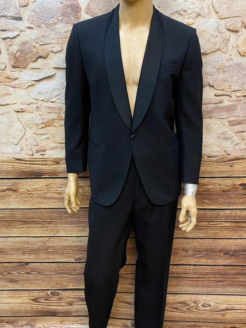 Vintage Smoking Herren Schwarz Schurwolle Größe 27,5 (Kurzgröße) – klassischer Abendanzug