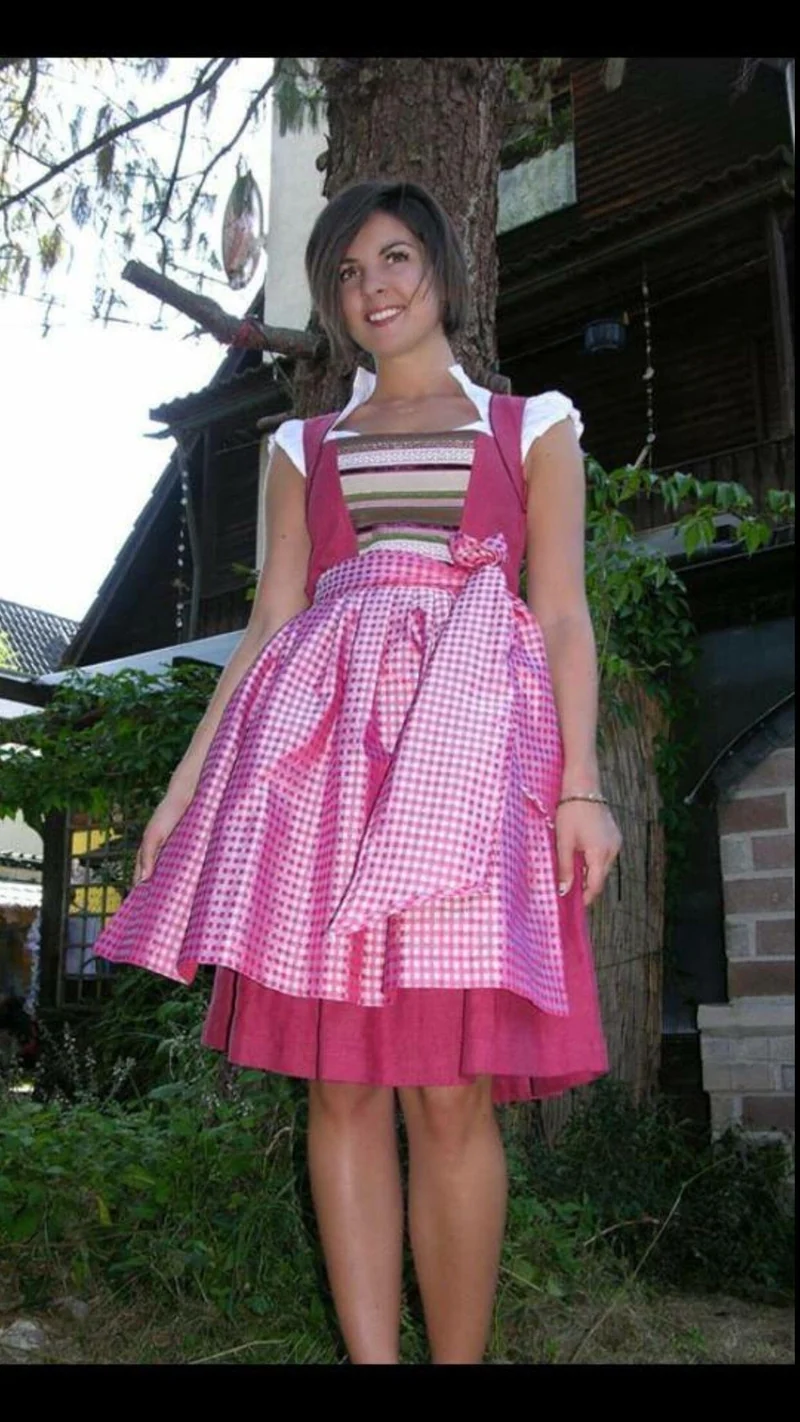 Dirndl 3-Teiler, CocoVero, Leinen, rot, Seide, Midi