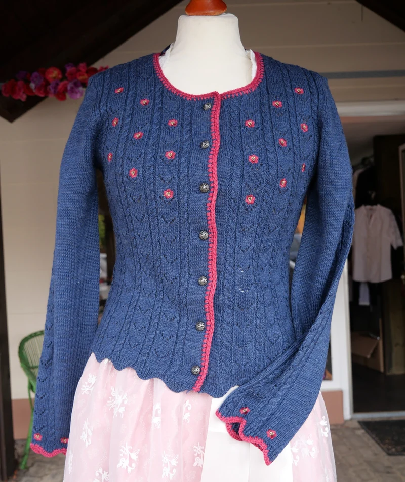 Trachten Jacke, Spieth & Wensky, Nostalgie, jeansblau/Himbeer