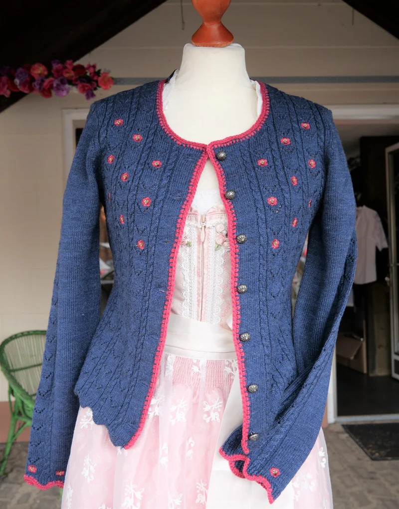 Trachten Jacke, Spieth & Wensky, Nostalgie, jeansblau/Himbeer