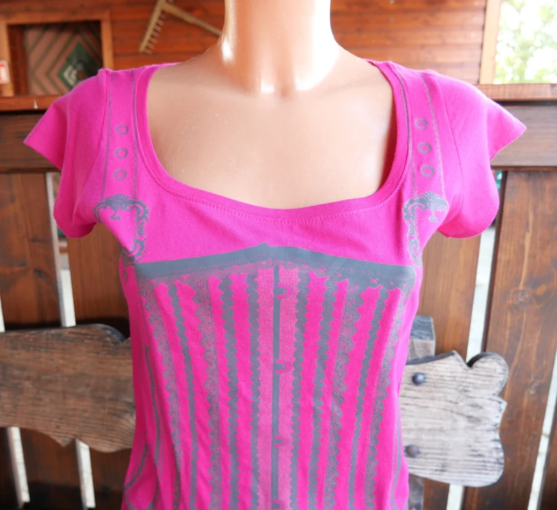 Trachtenshirt, pink, Mieder Aufdruck, Print, Gr. M
