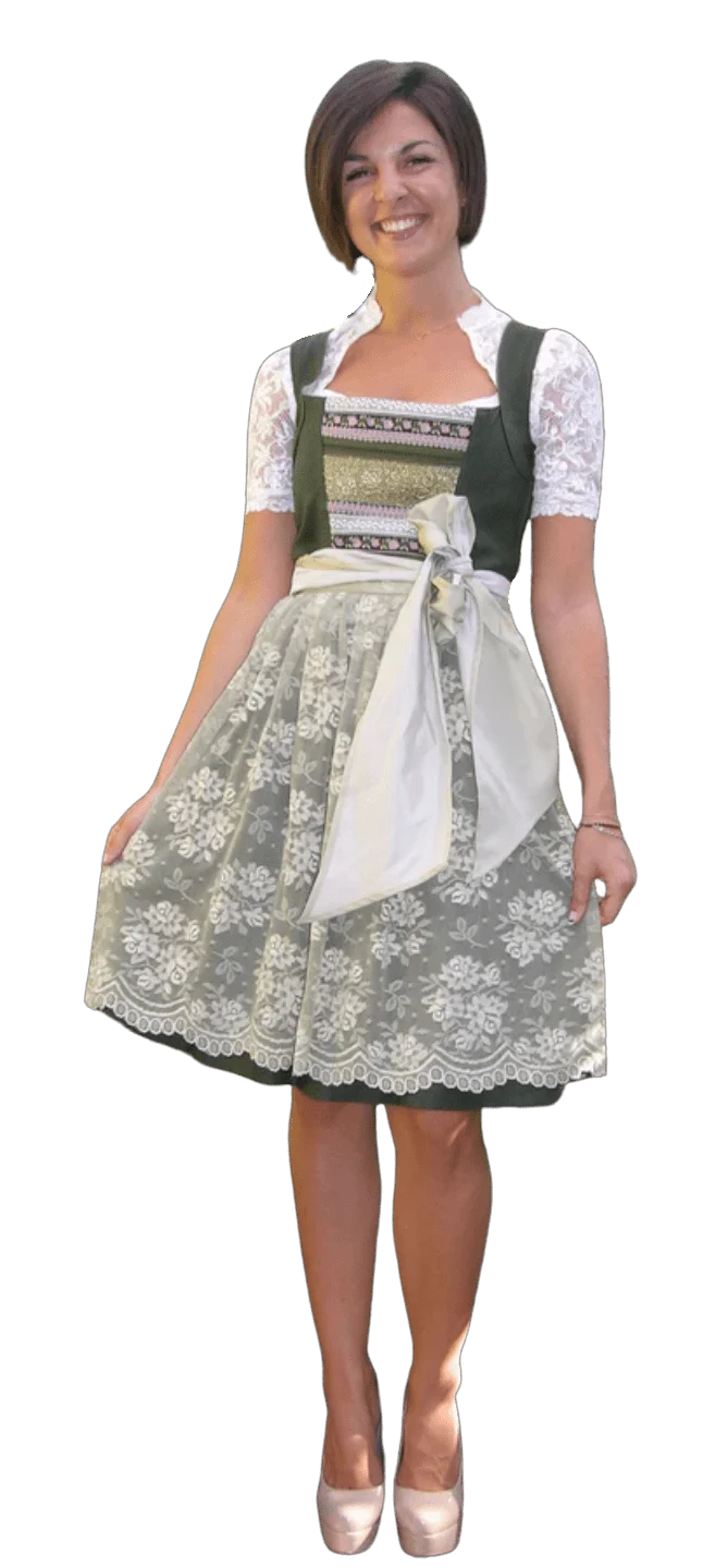 Dirndl 3-Teiler, CocoVero, Leinen, grün, Spitze, Midi