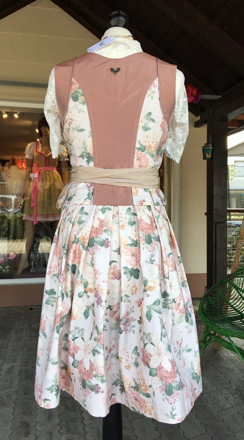 Dirndl 3-Teiler, CocoVero, beige, rosé, natur, Seide, Midi 60cm