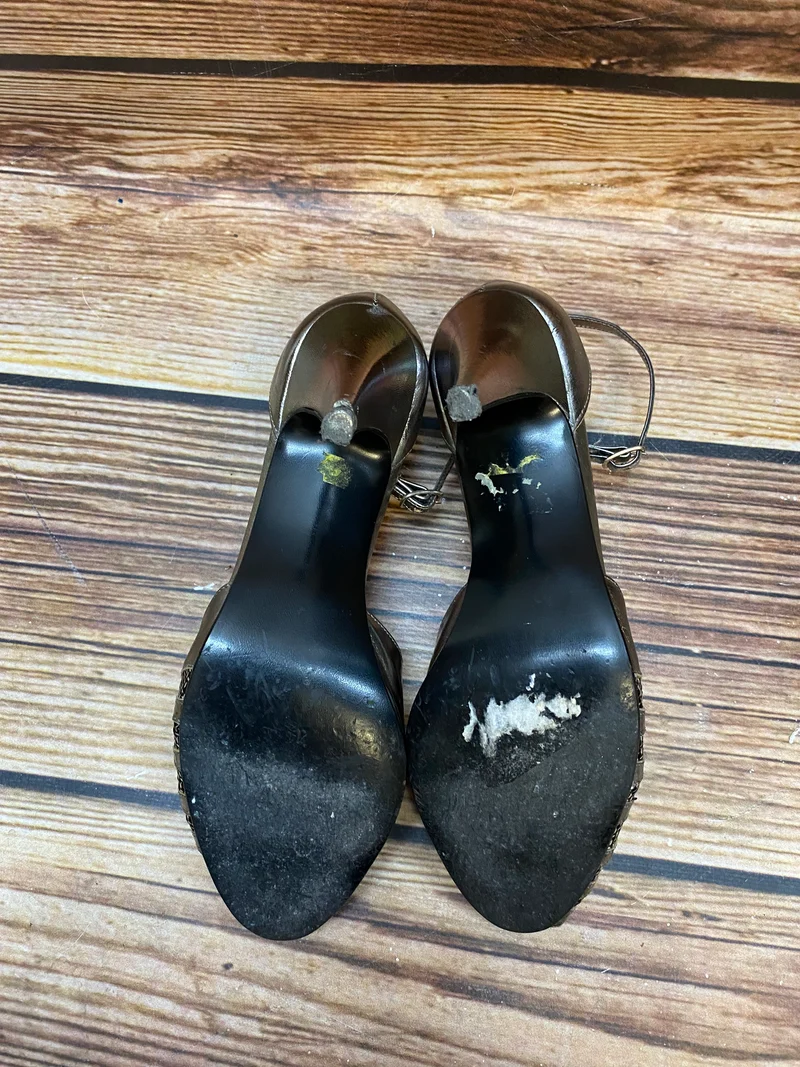 Vintage Leder Sandaletten Silber Peeptoe Gr. 37 Made in Italy