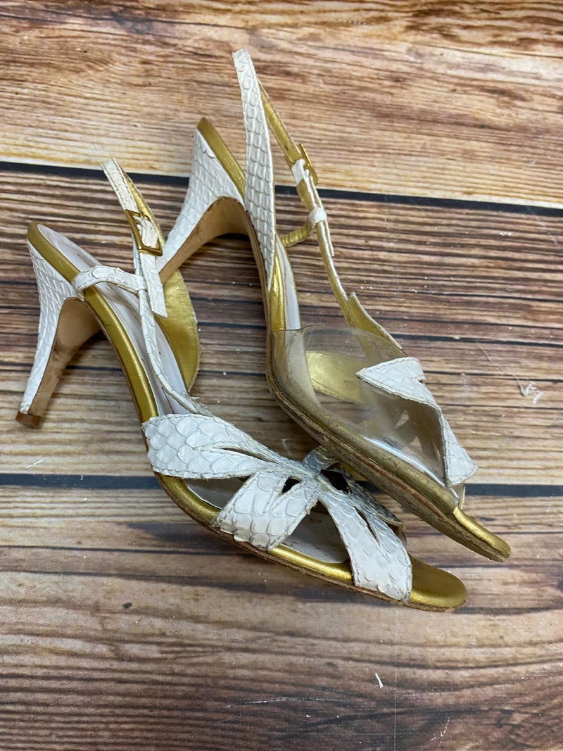 Vintage Schuhe Damen Gold Sandaletten Beverly Feldman Gr. 38