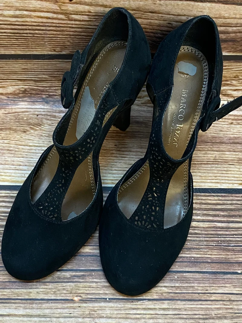Vintage Schuhe Damen schwarze T-Steg Pumps Gr. 38