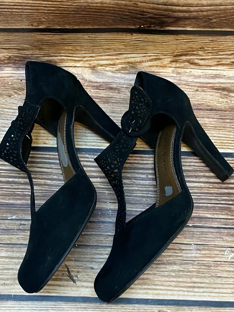 Vintage Schuhe Damen schwarze T-Steg Pumps Gr. 38