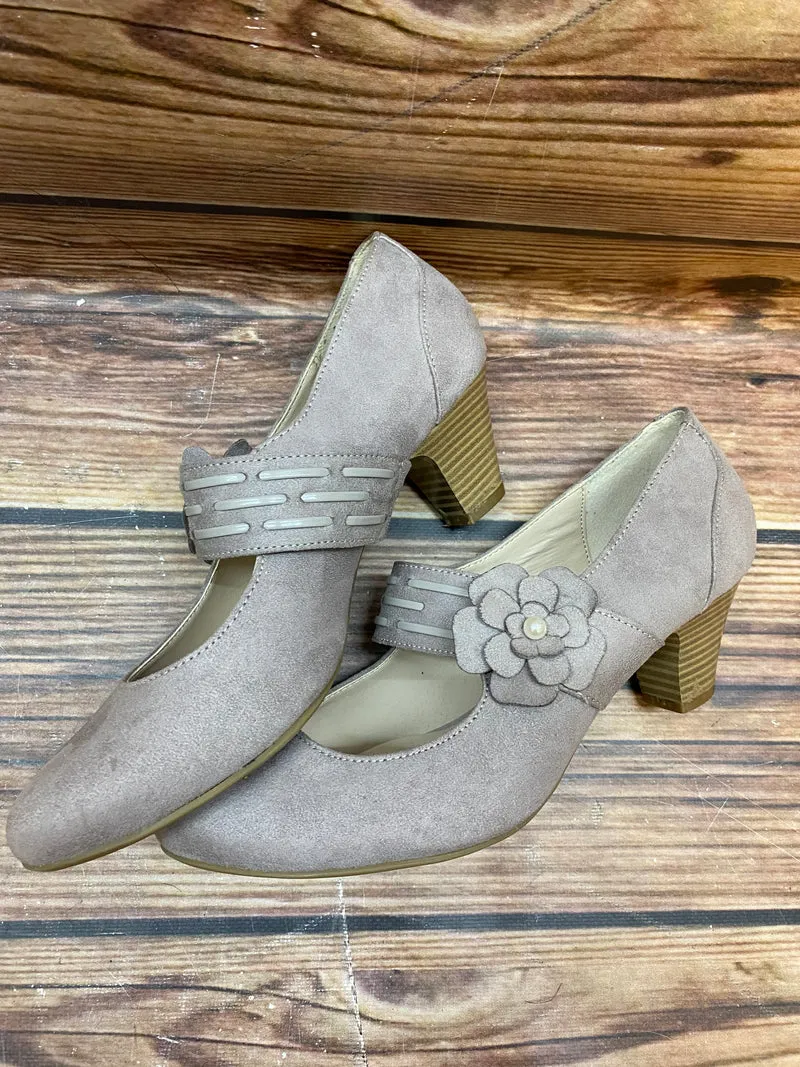Vintage Mary Jane Pumps Damen Taupe Gr. 39