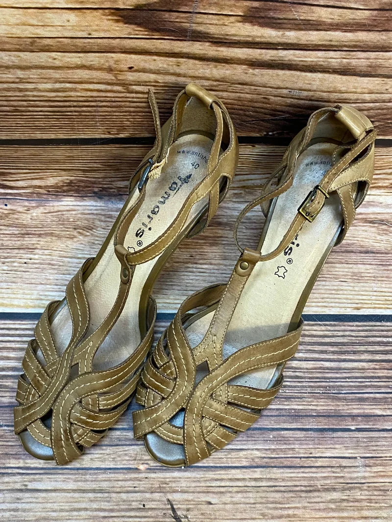 Vintage Riemchen Sandalen Damen Braun Leder Gr. 40