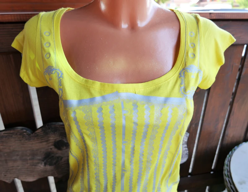 Trachtenshirt, gelb, Mieder Aufdruck, Print, Gr. S (34/36)