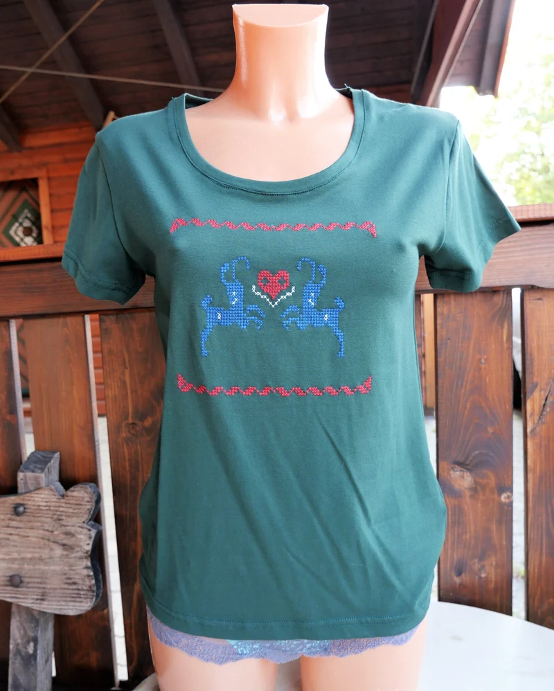 Trachtenshirt, Tu Felix Austria, grün Hirsch, Stickereien
