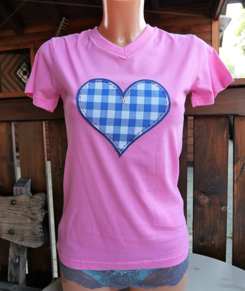 Trachtenshirt, Tu Felix Austria, Rosa, Herz, kariert