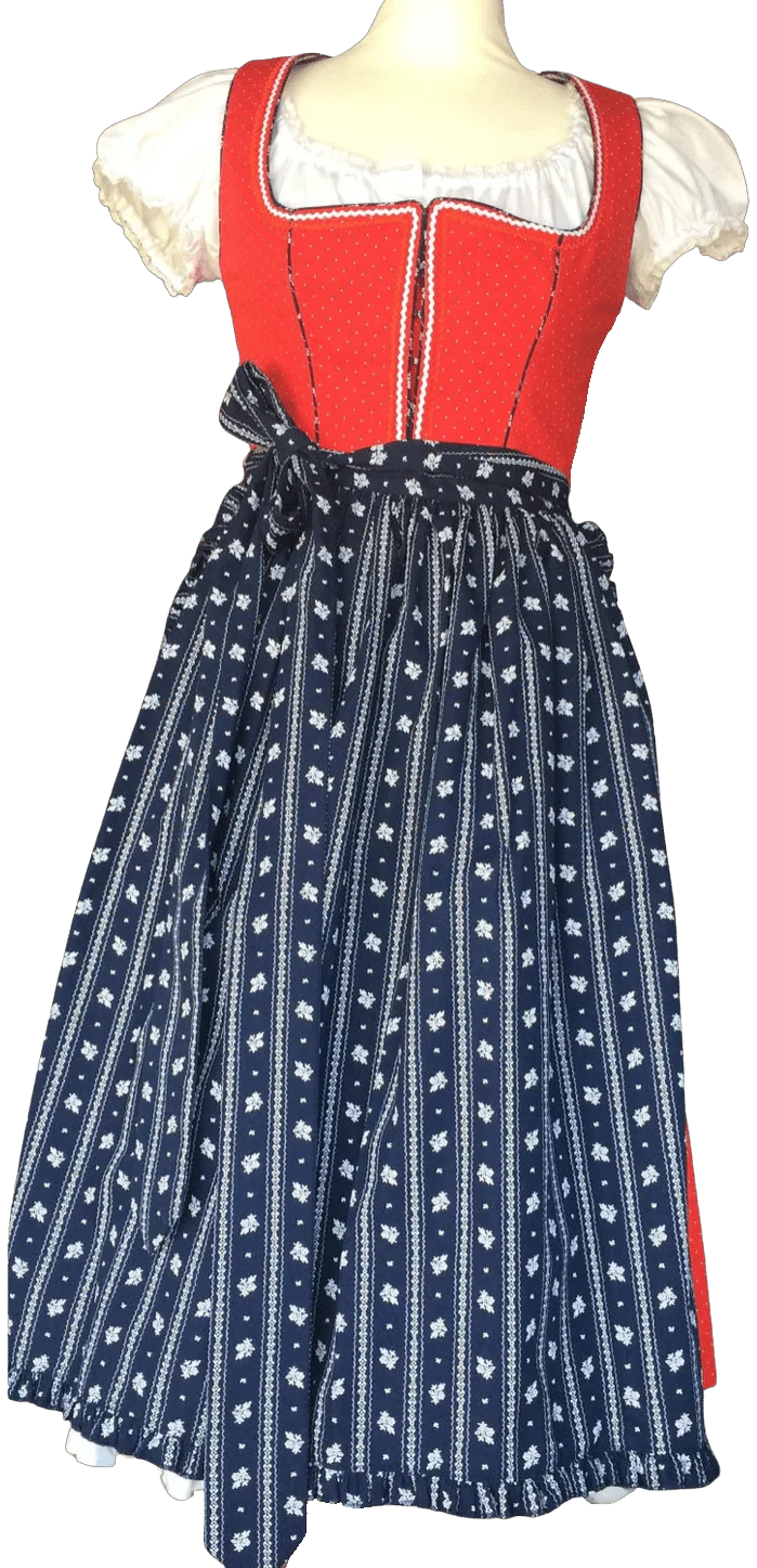 Dirndl Trentini, Palina, rot blau, Midi 70 cm, Waschdirndl