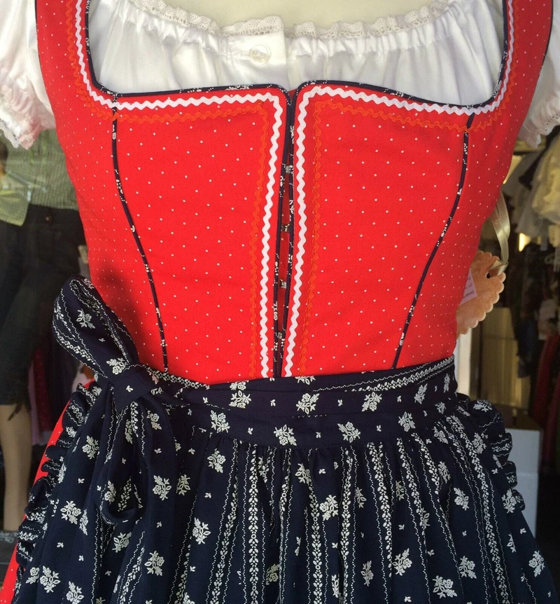 Dirndl Trentini, Palina, rot blau, Midi 70 cm, Waschdirndl