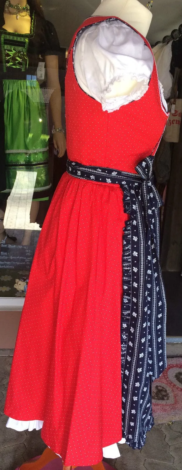 Dirndl Trentini, Palina, rot blau, Midi 70 cm, Waschdirndl