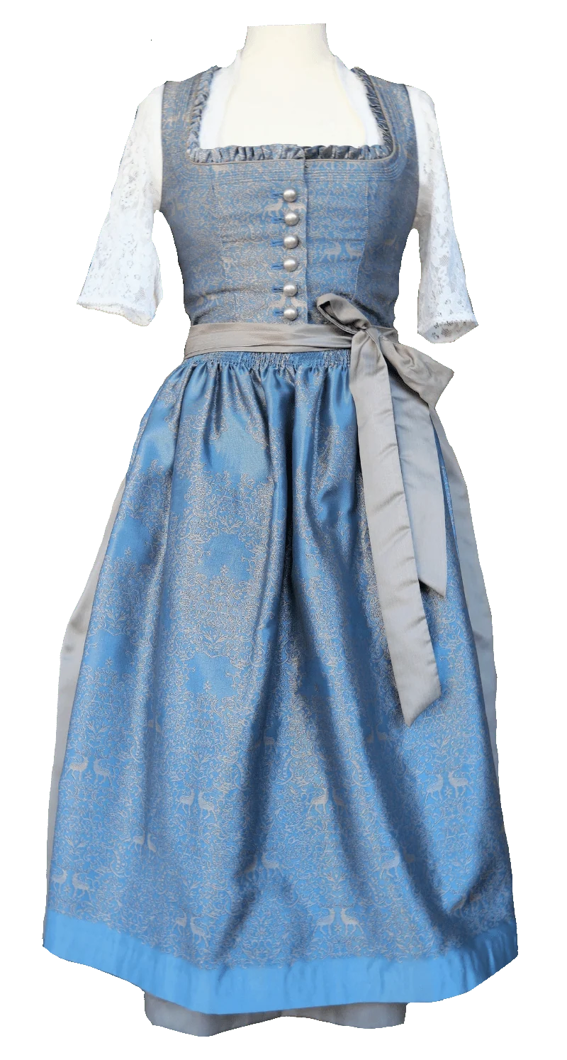 Dirndl Kleid Wenger aqua, taupe, gold Midi 70 cm, Gr. 34