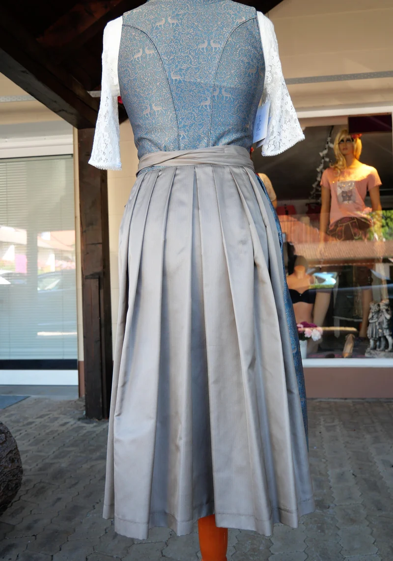 Dirndl Kleid Wenger aqua, taupe, gold Midi 70 cm, Gr. 34