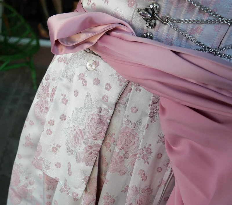 Dirndl Melega, Amidala, Brautdirndl, weiß, rosa, Spitze, Maxi 80 cm, Gr. 34