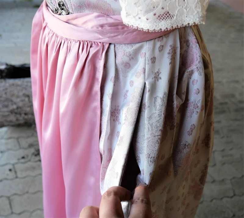 Dirndl Melega, Amidala, Brautdirndl, weiß, rosa, Spitze, Maxi 80 cm, Gr. 34