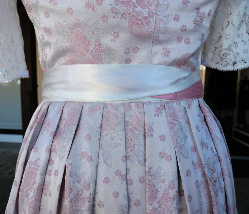 Dirndl Melega, Amidala, Brautdirndl, weiß, rosa, Spitze, Maxi 80 cm, Gr. 34