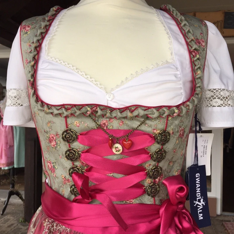 Dirndl Gwandlalm, Baumwolle, grau, beere, Spitze, Midi 70 cm, Gr. 42