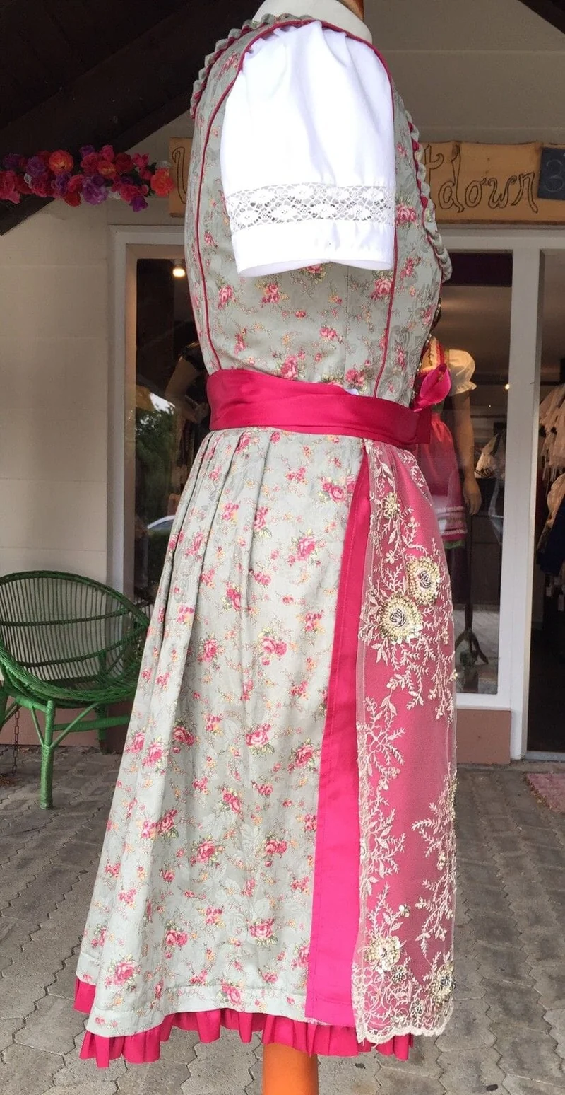 Dirndl Gwandlalm, Baumwolle, grau, beere, Spitze, Midi 70 cm, Gr. 42