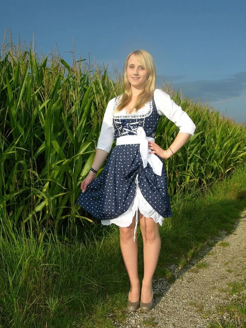 Dirndl Kleid, Marjo, Dolly, blau, weiß, Mini 50 cm, Gr. 34