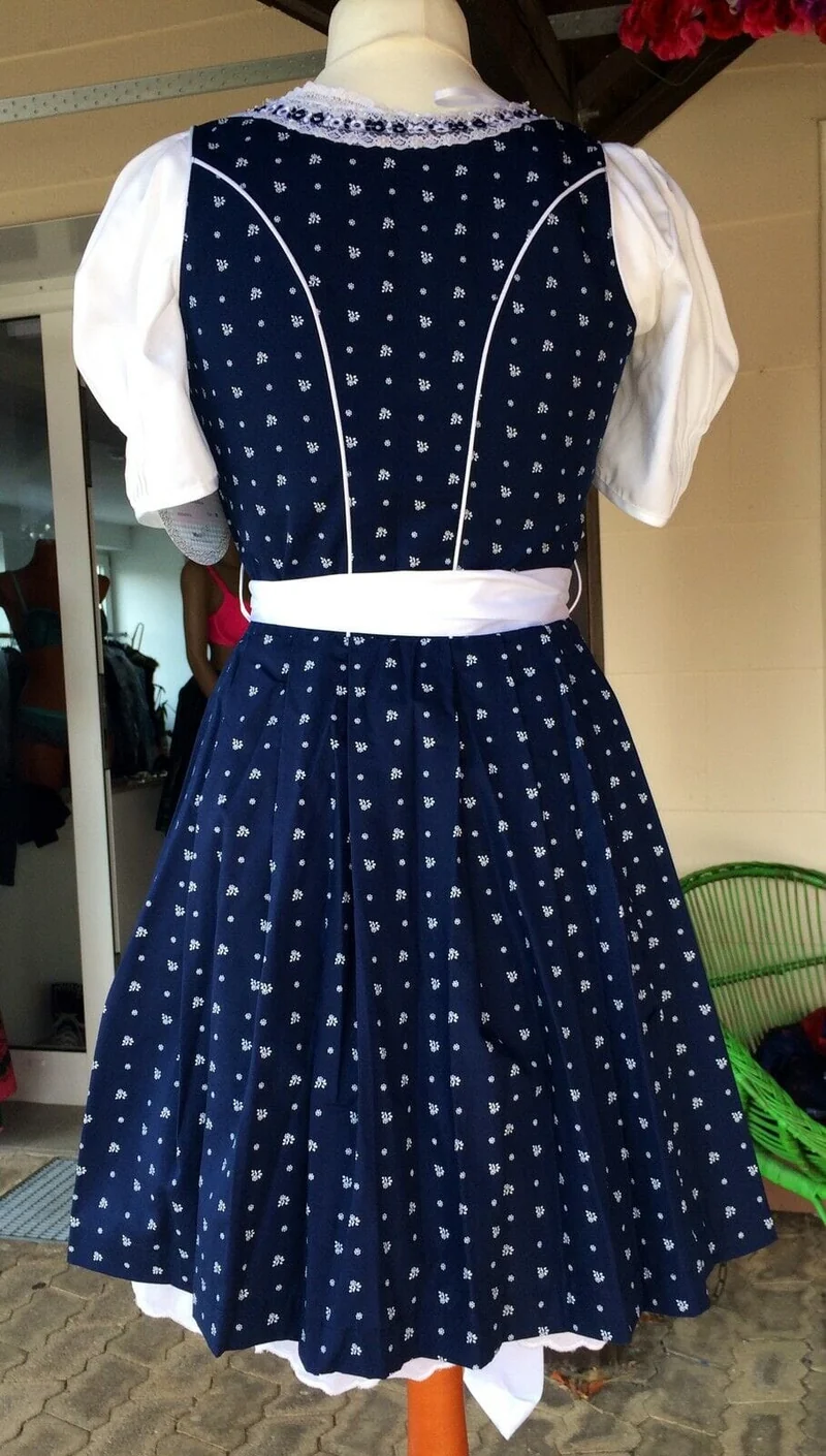 Dirndl Kleid, Marjo, Dolly, blau, weiß, Mini 50 cm, Gr. 34