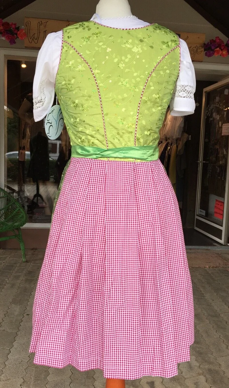 Dirndl Marjo, Gitta, apfel, rot, grün, Spitze, Midi 55 cm