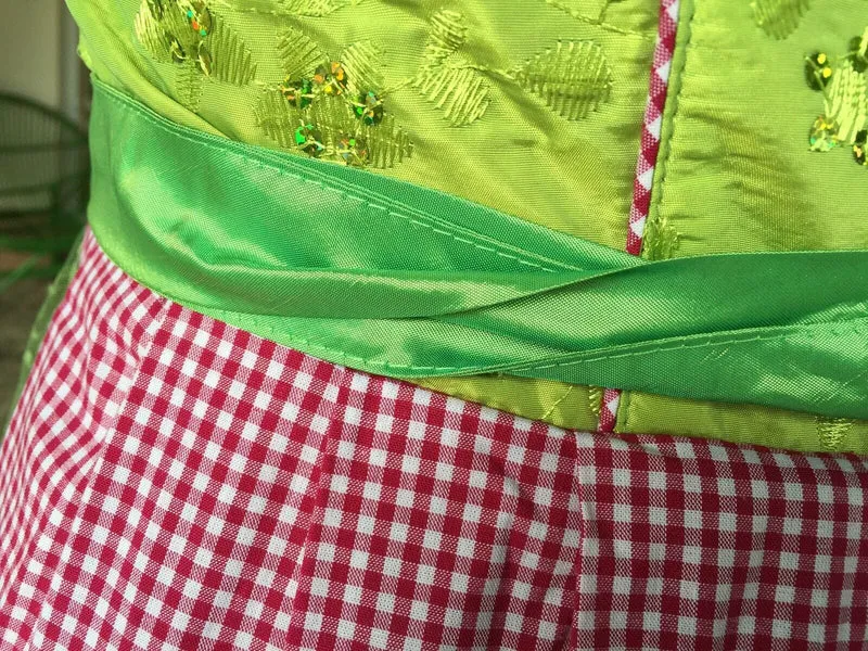 Dirndl Marjo, Gitta, apfel, rot, grün, Spitze, Midi 55 cm