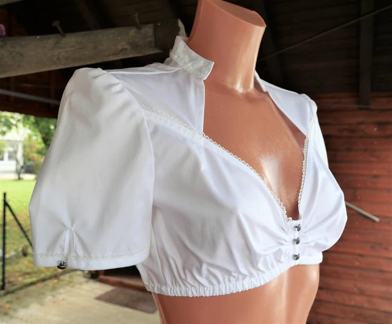 Dirndlbluse CocoVero, Bella, Stehkragen, V-Ausschnitt, weiß