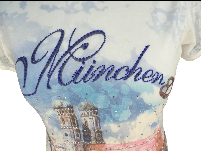 Trachtenshirt, München, Flammgarn, ecru, bunt Stadt