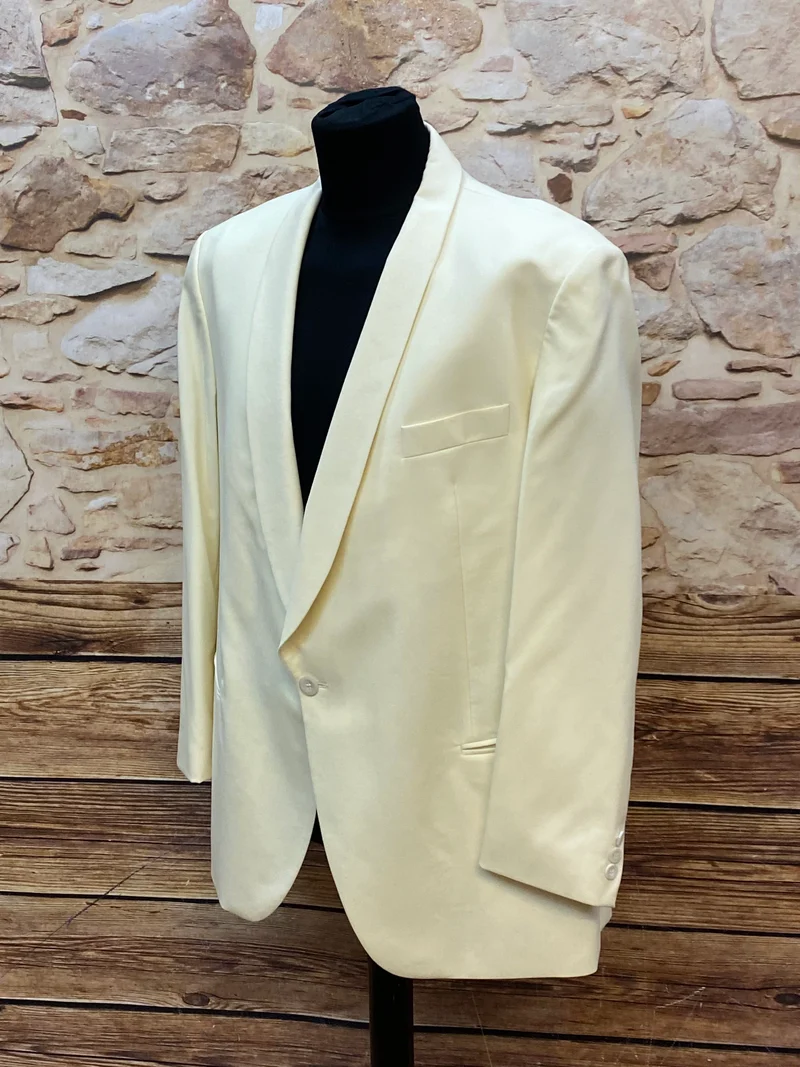 Vintage Dinner Jacket Smoking Sakko Creme Schurwolle Hochzeit Gr. 29