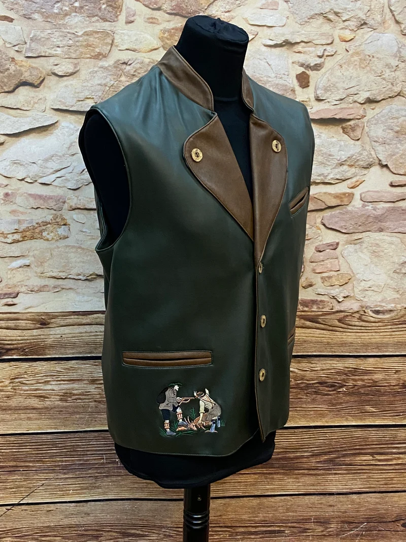 Vintage Trachtenweste Herren Grün Lederlook Gr. 48