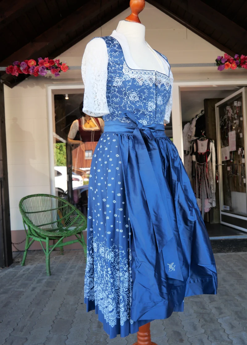 Dirndl Sportalm, Mattersburg, blau, Seide, Midi 70 cm, Gr. 34
