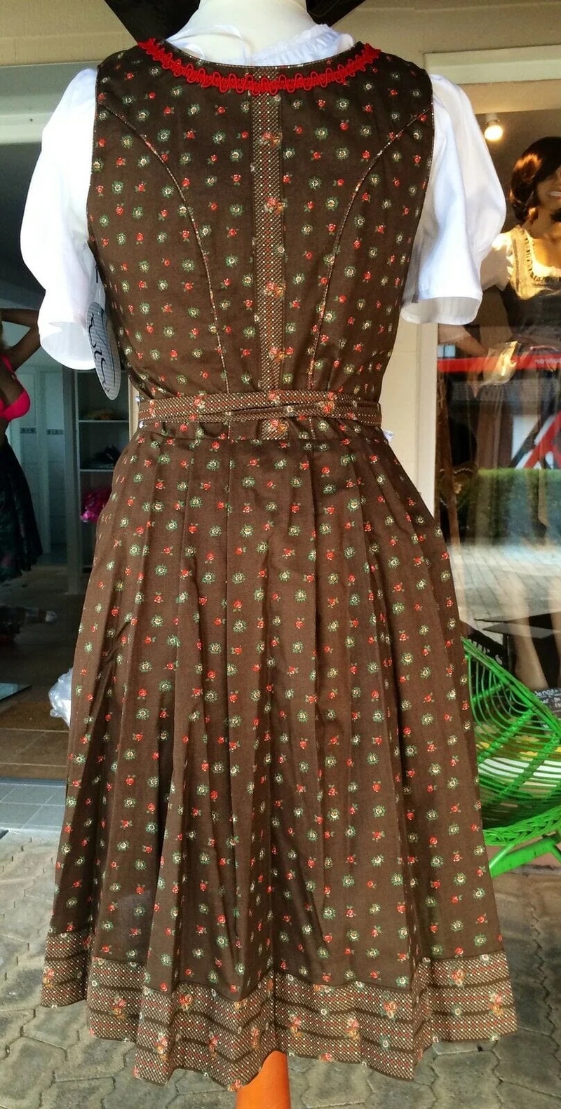 Dirndl Marjo, Baumwolle, braun, creme, Midi, Mini 55 cm