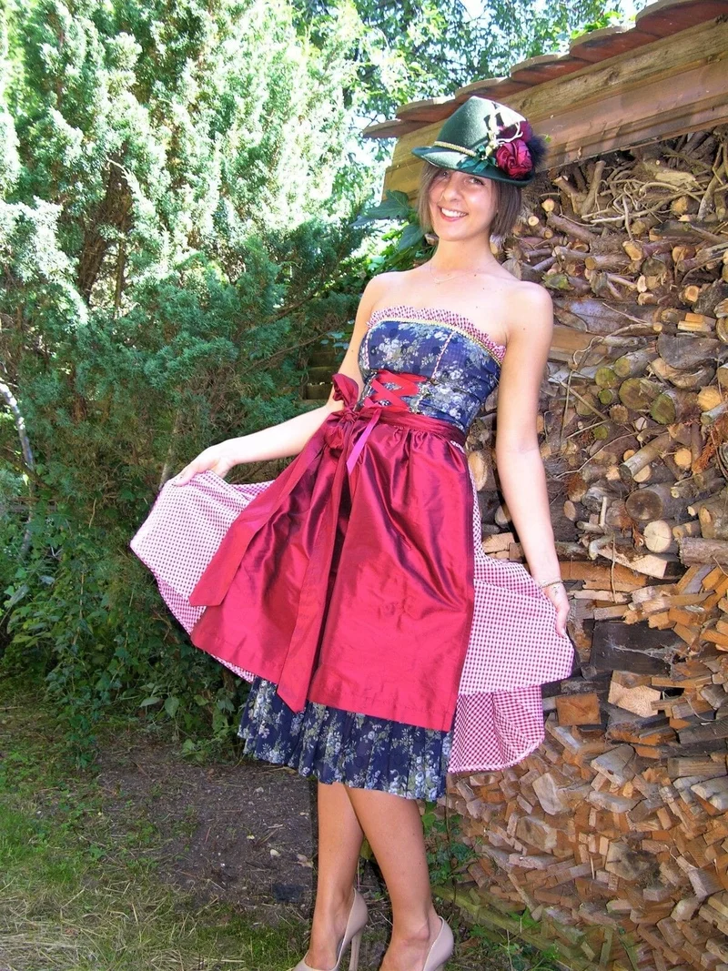 Dirndl Kleid, Bandeau, Ellersdorfer, blau, rot Midi 60 cm