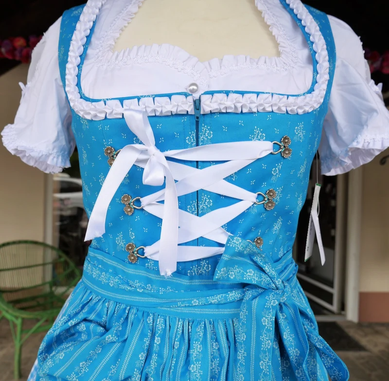 Dirndl Rose, weiß, blau, Midi 60 cm, Gr. 38