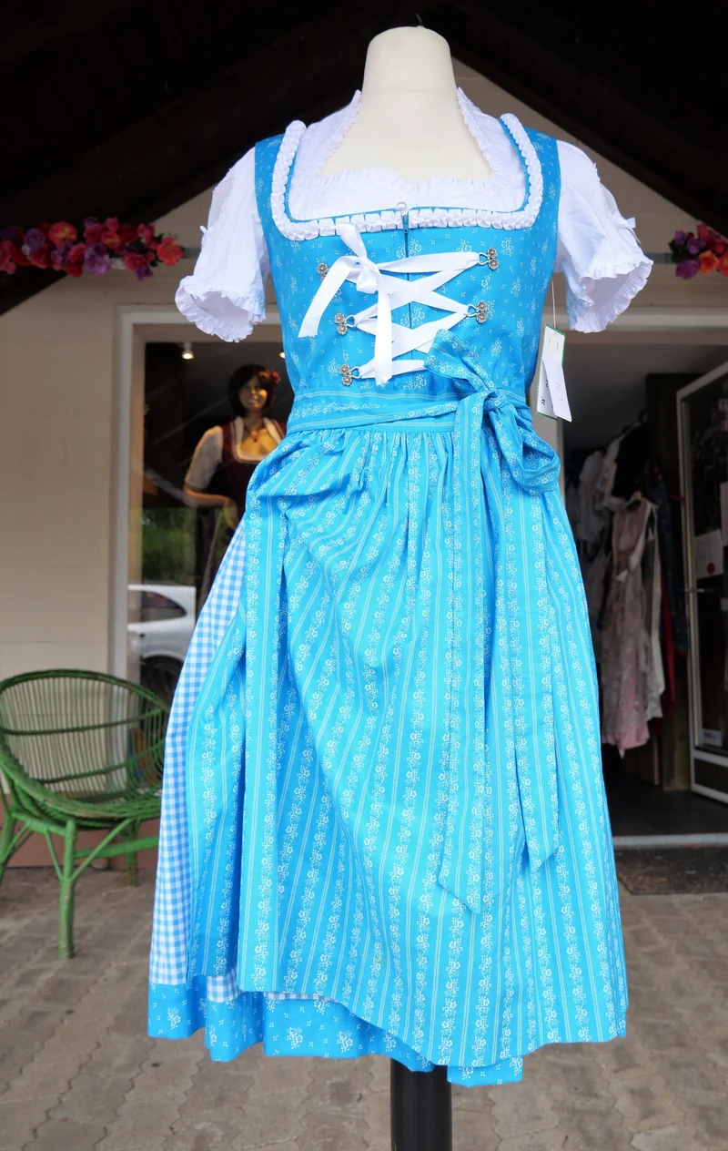 Dirndl Rose, weiß, blau, Midi 60 cm, Gr. 38