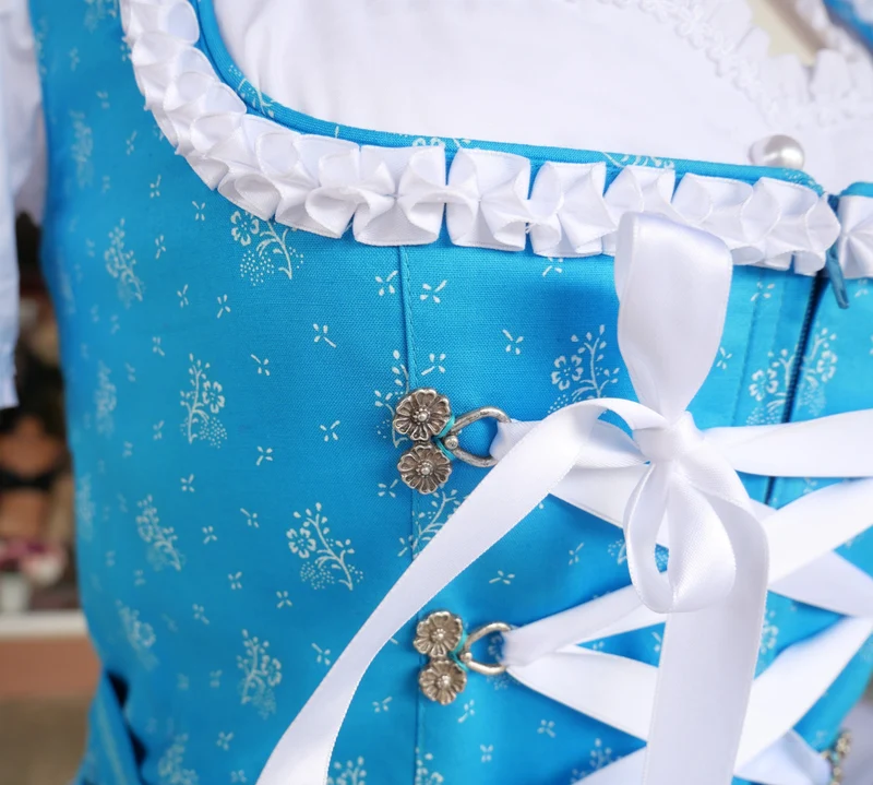 Dirndl Rose, weiß, blau, Midi 60 cm, Gr. 38