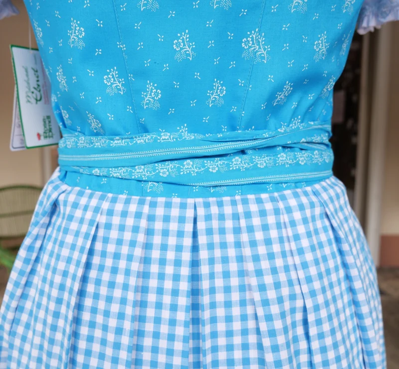 Dirndl Rose, weiß, blau, Midi 60 cm, Gr. 38