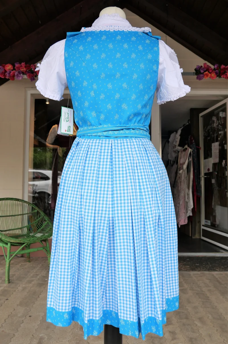 Dirndl Rose, weiß, blau, Midi 60 cm, Gr. 38