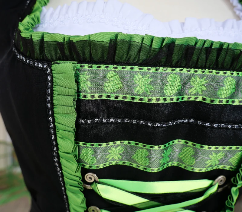 Dirndl Rose, schwarz, neon grün, Midi 70 cm