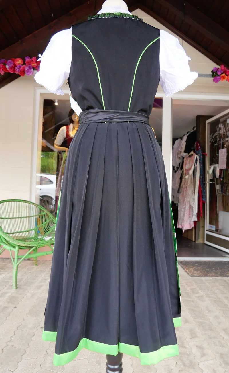 Dirndl Rose, schwarz, neon grün, Midi 70 cm