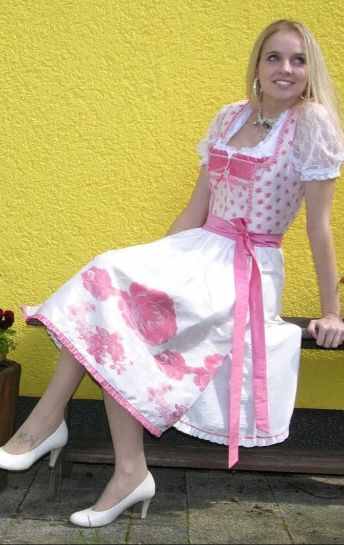 Dirndl Rose, Brautdirndl, weiß, rosa, pink Midi 60 cm