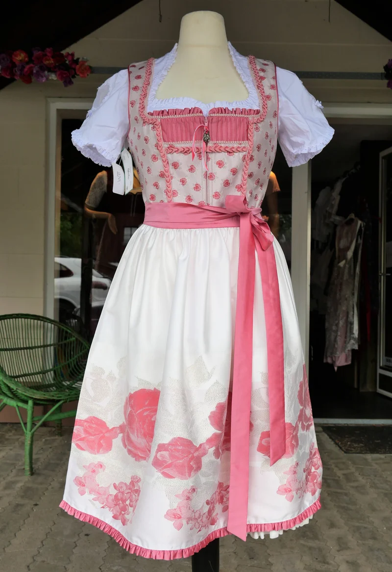 Dirndl Rose, Brautdirndl, weiß, rosa, pink Midi 60 cm