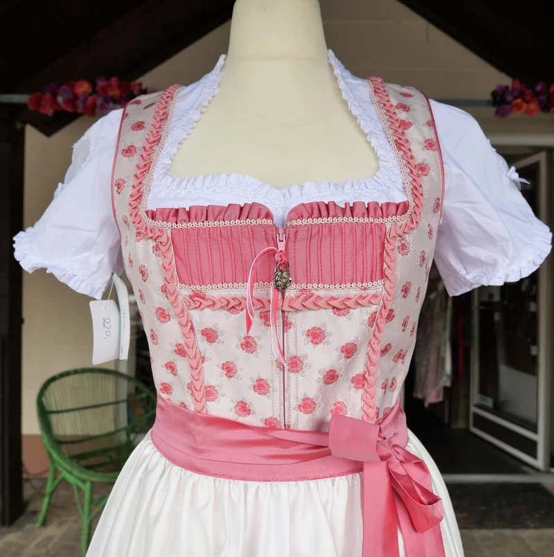Dirndl Rose, Brautdirndl, weiß, rosa, pink Midi 60 cm
