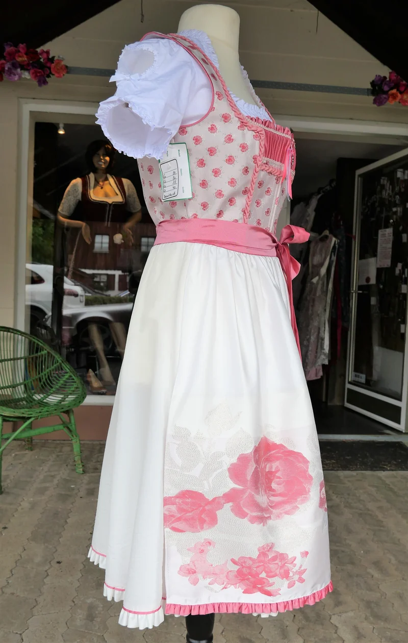 Dirndl Rose, Brautdirndl, weiß, rosa, pink Midi 60 cm